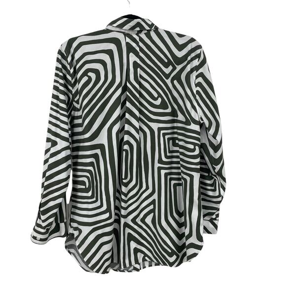 Chico's Long Sleeve Green White Abstract Geo Print Button Down Womens 14 - Picture 6 of 8